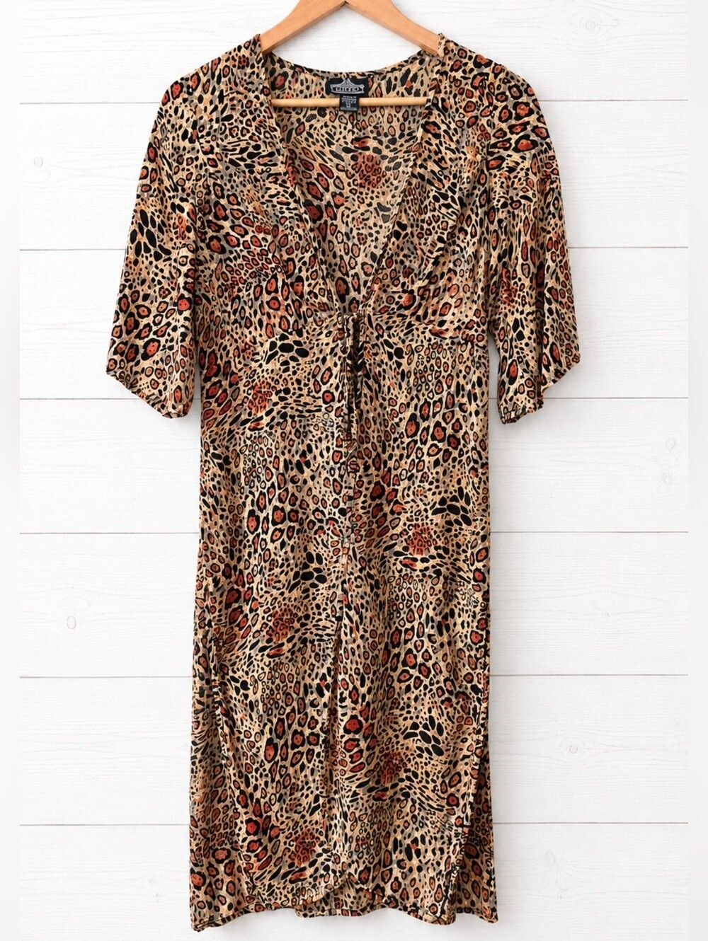 Angie Tie-Front Duster Top Leopard Print Size S
